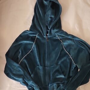 Victoria's Secret Diamante Teal Velvet Zip-Up Hoodie